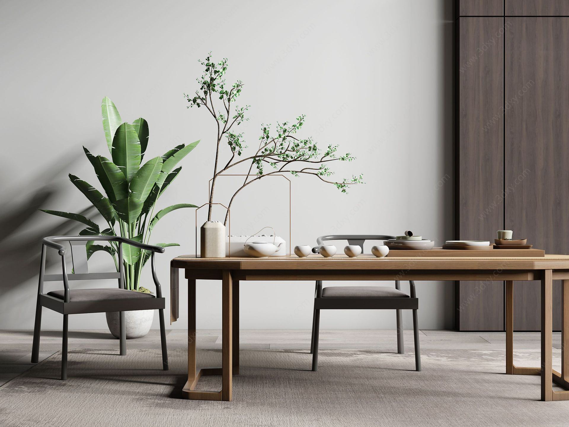 新中式茶具桌椅组合3D模型