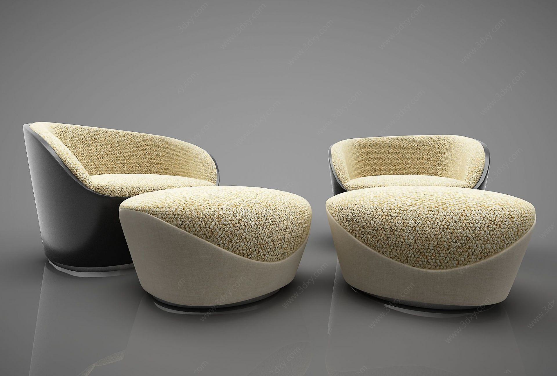 现代单人沙发凳组合3D模型