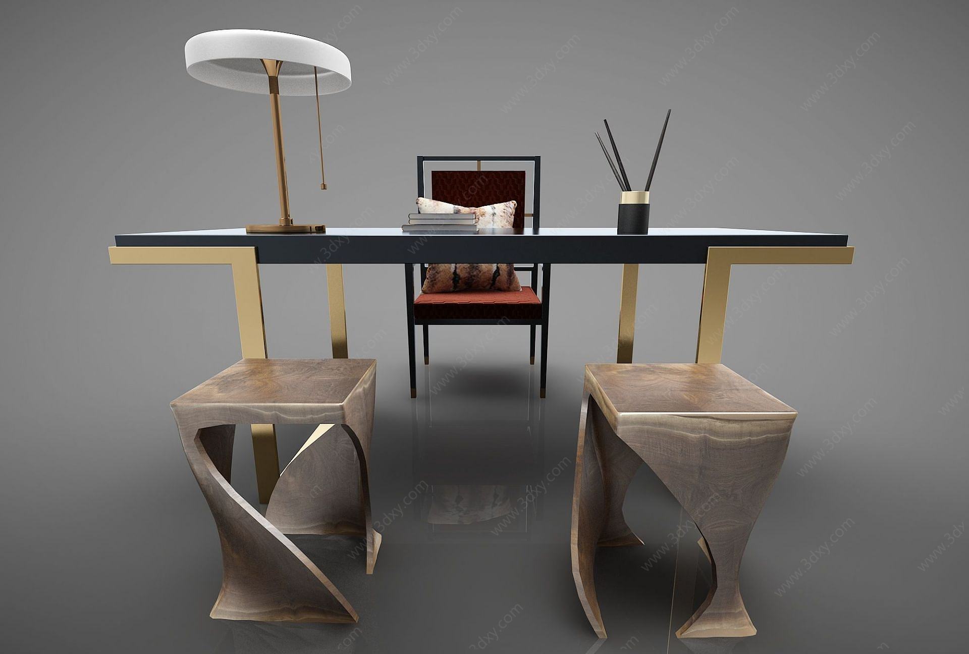 现代轻奢办公桌3D模型