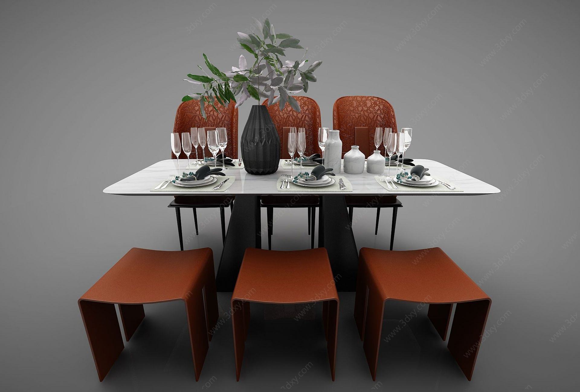 现代轻奢餐桌椅组合3D模型