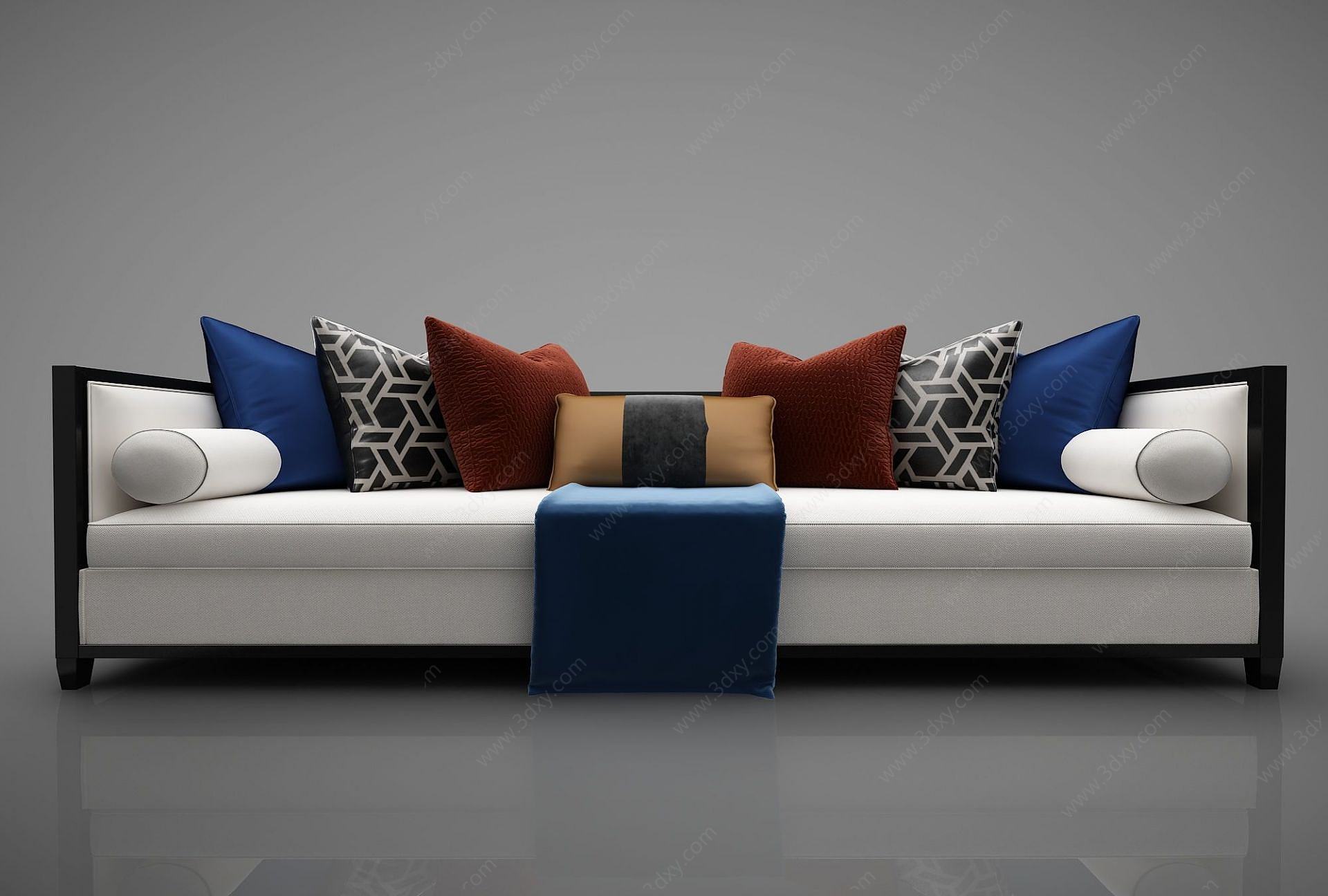 新中式风格现代布艺沙发3D模型