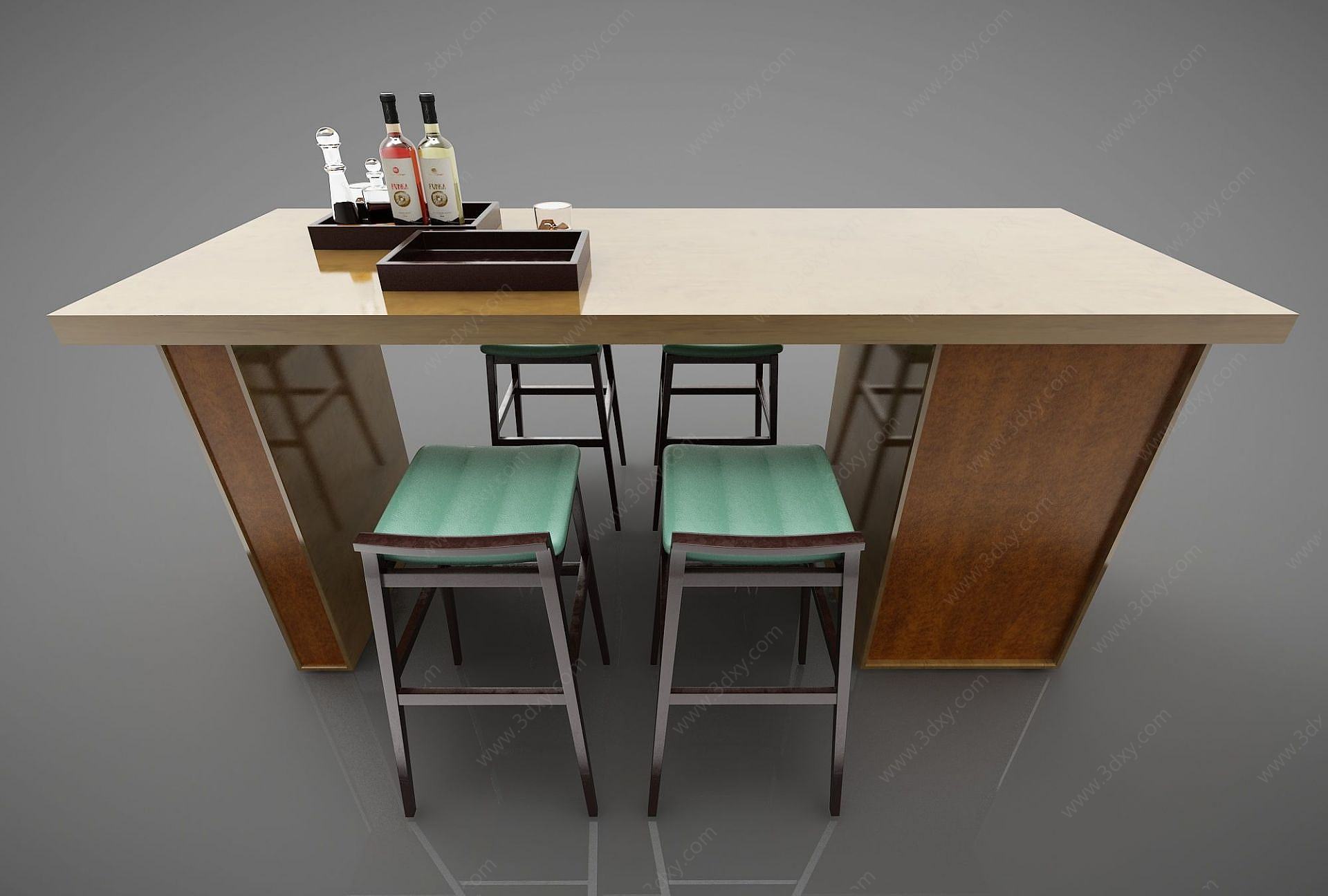 现代风格吧台写字桌3D模型