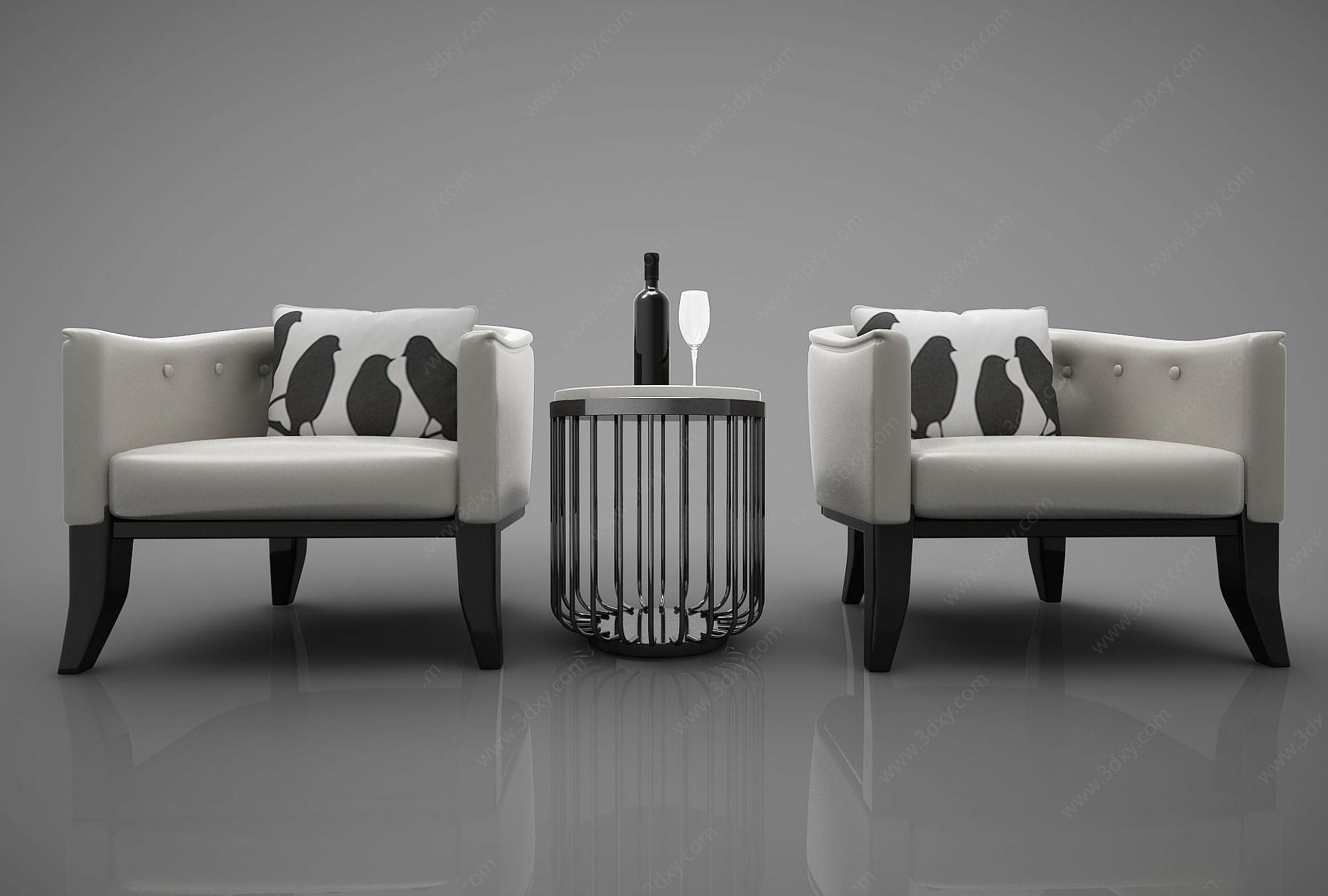 现代风格单人沙发茶几3D模型