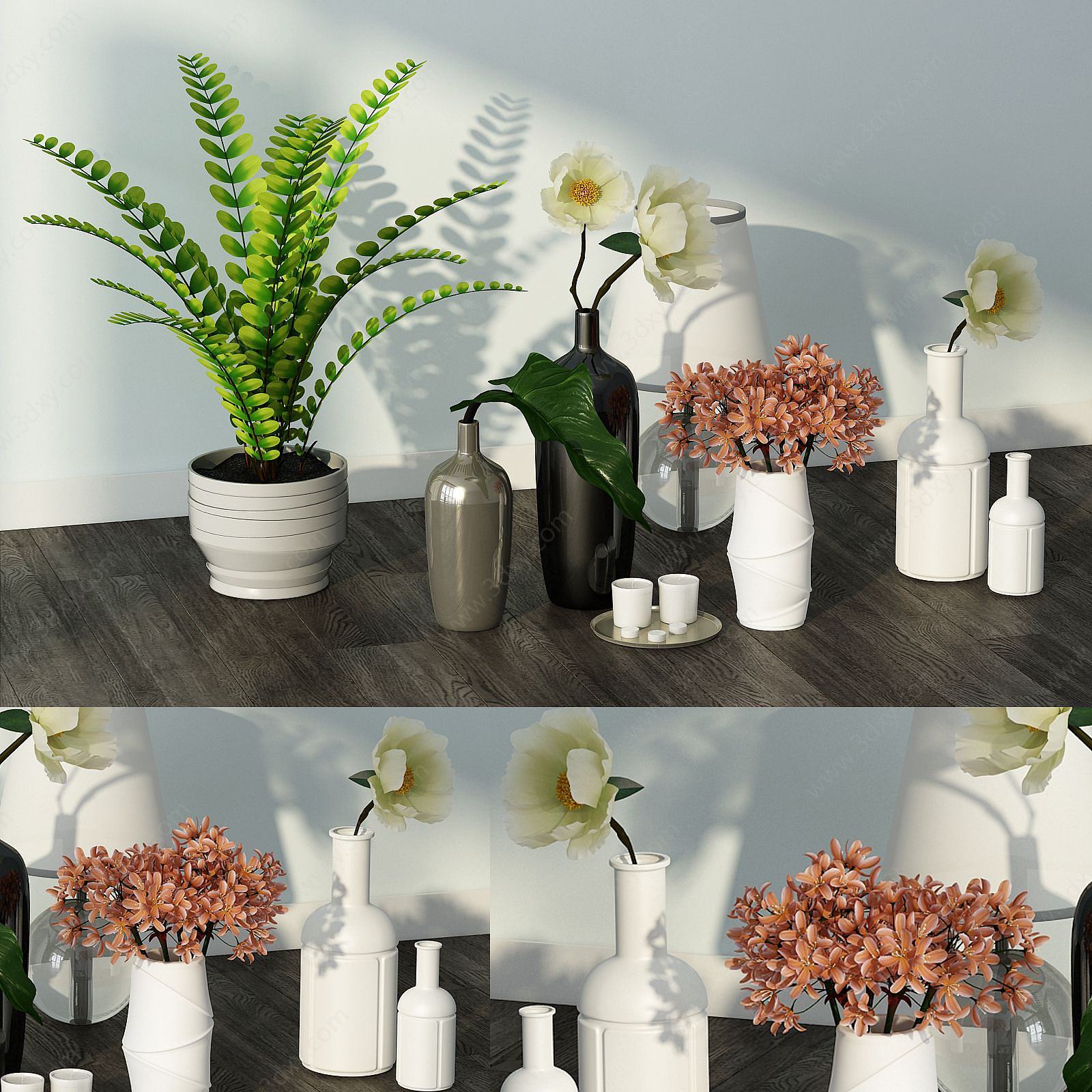现代桌面摆件绿植花儿组合3D模型