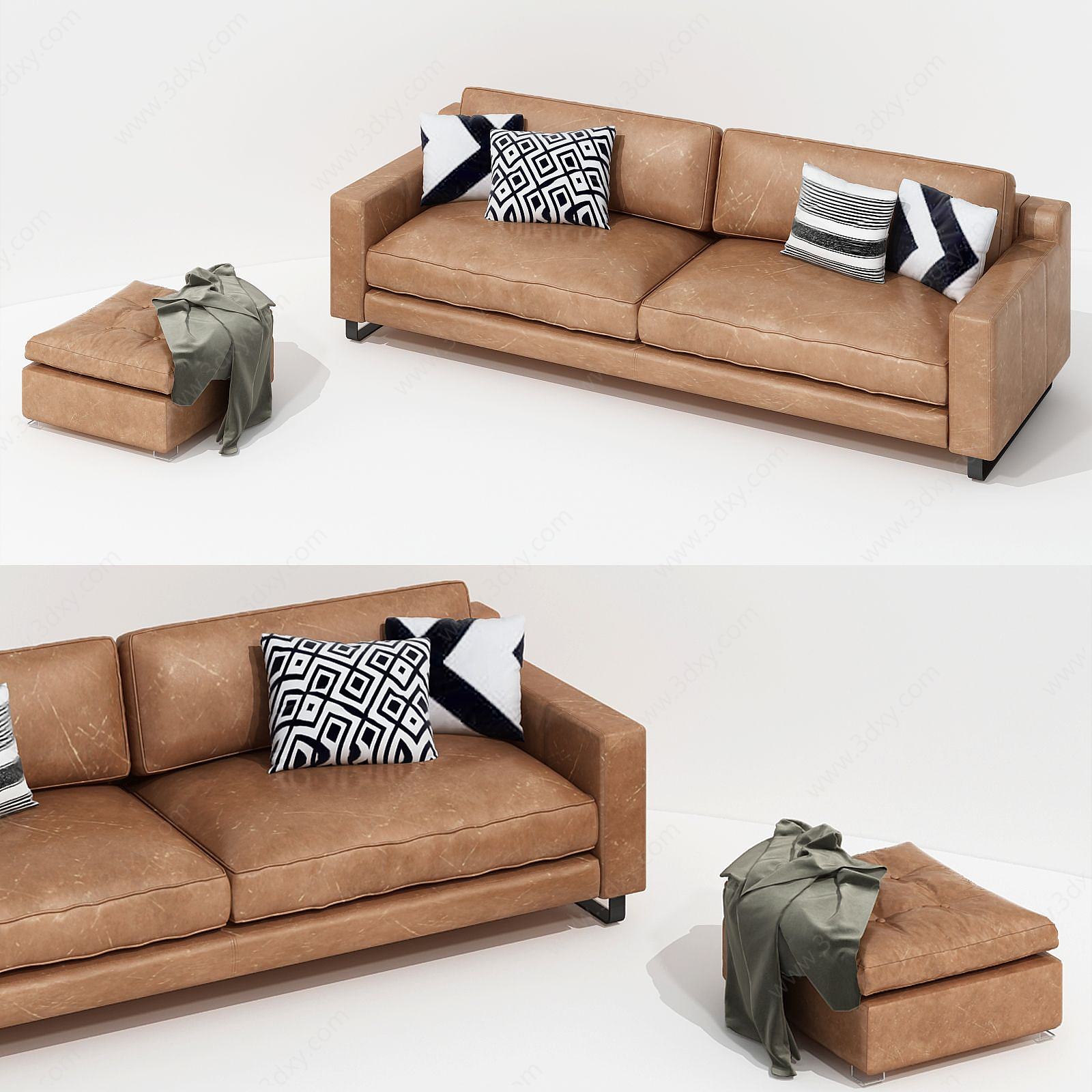 现代真皮沙发组合3D模型