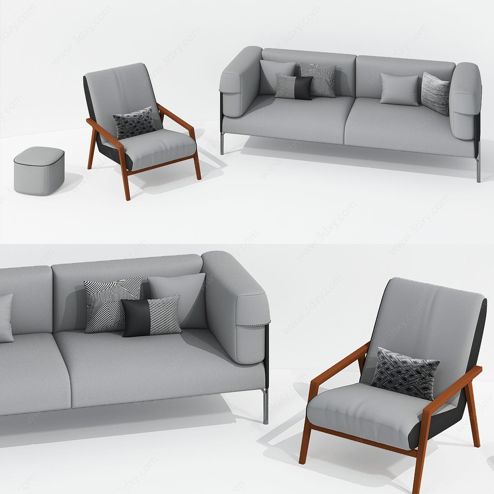 现代多人沙发单人椅子组合3D模型