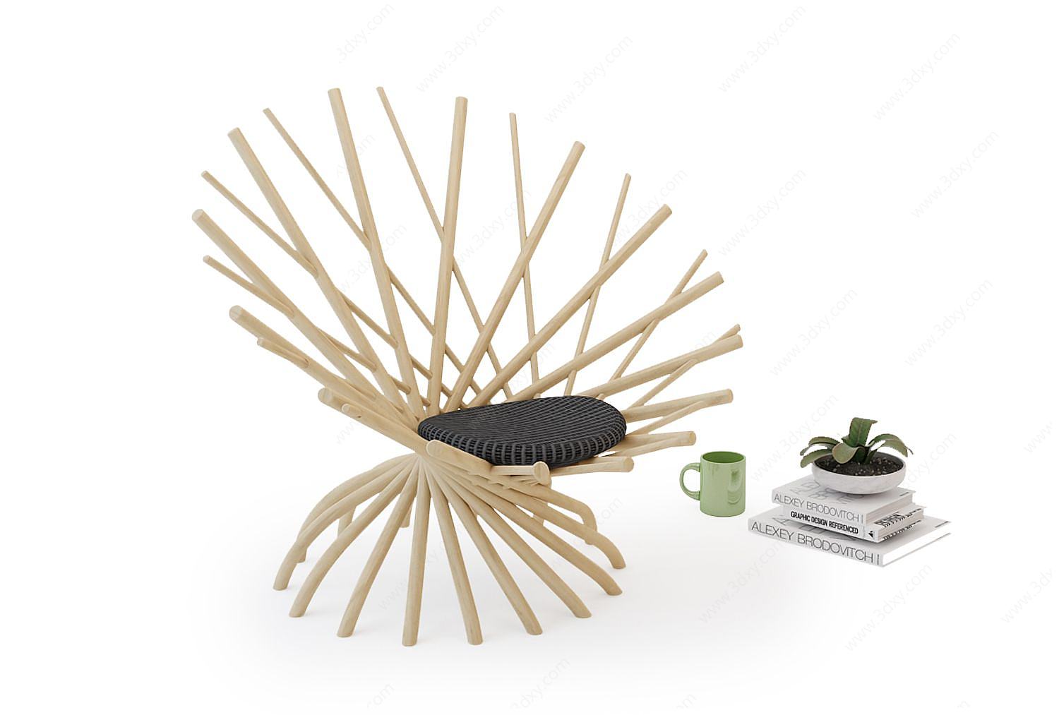 休闲树枝椅子3D模型