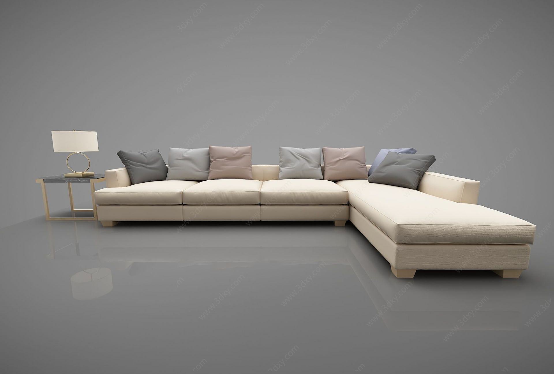 现代转角沙发多人3D模型