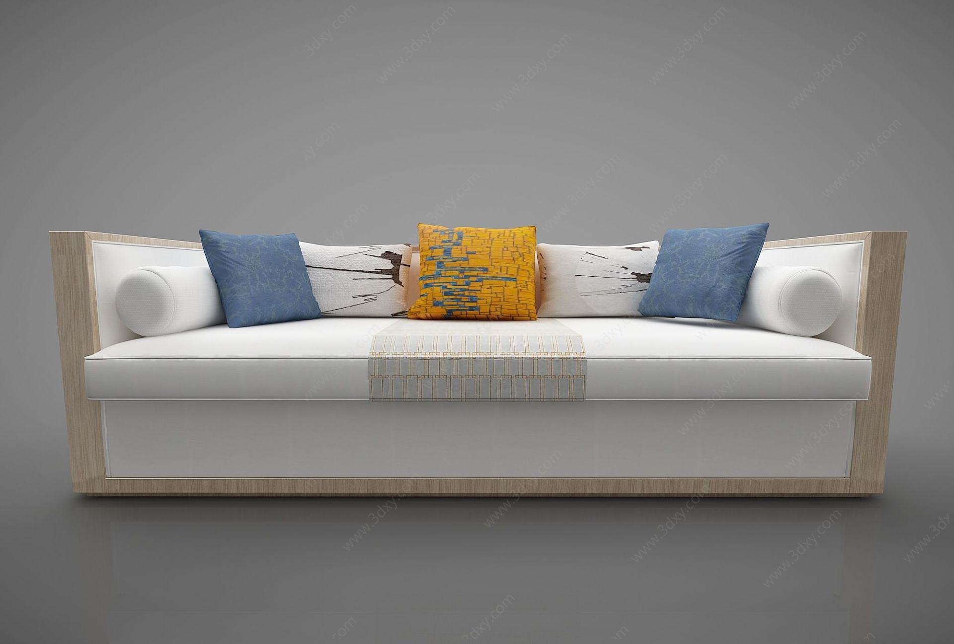 现代多人沙发布艺抱枕3D模型