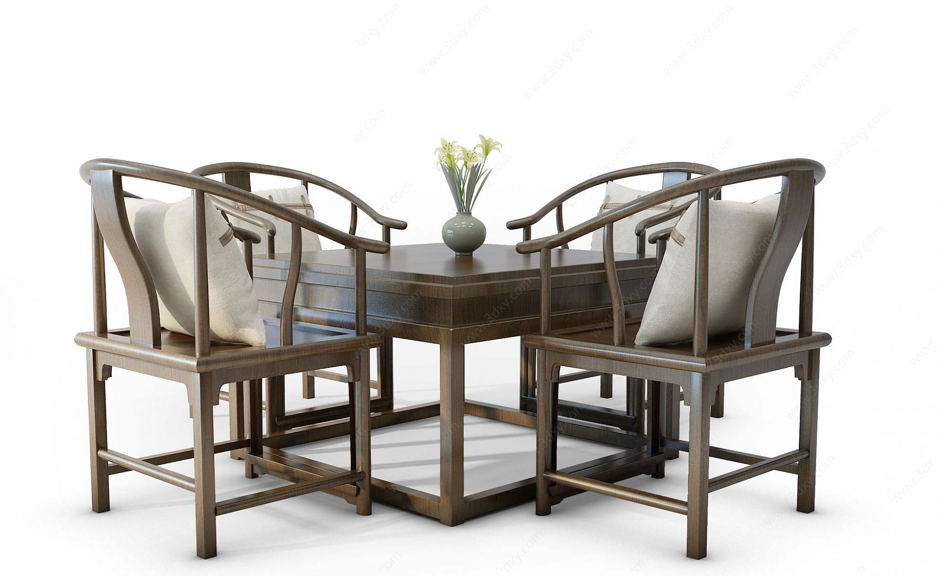中式餐桌圈椅3D模型