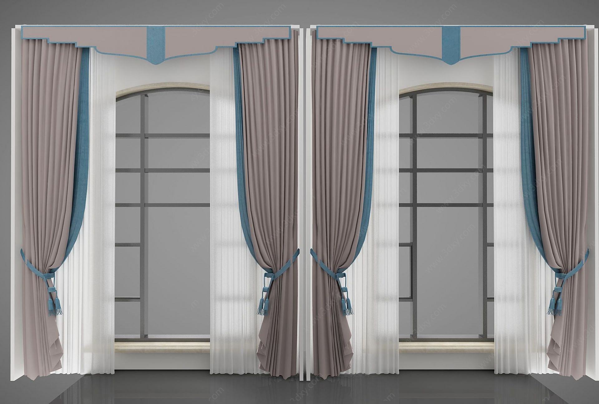 新中式风格窗帘3D模型