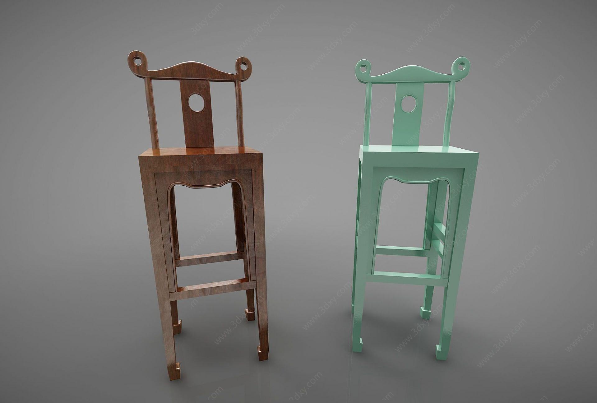 新中式风格吧台椅3D模型