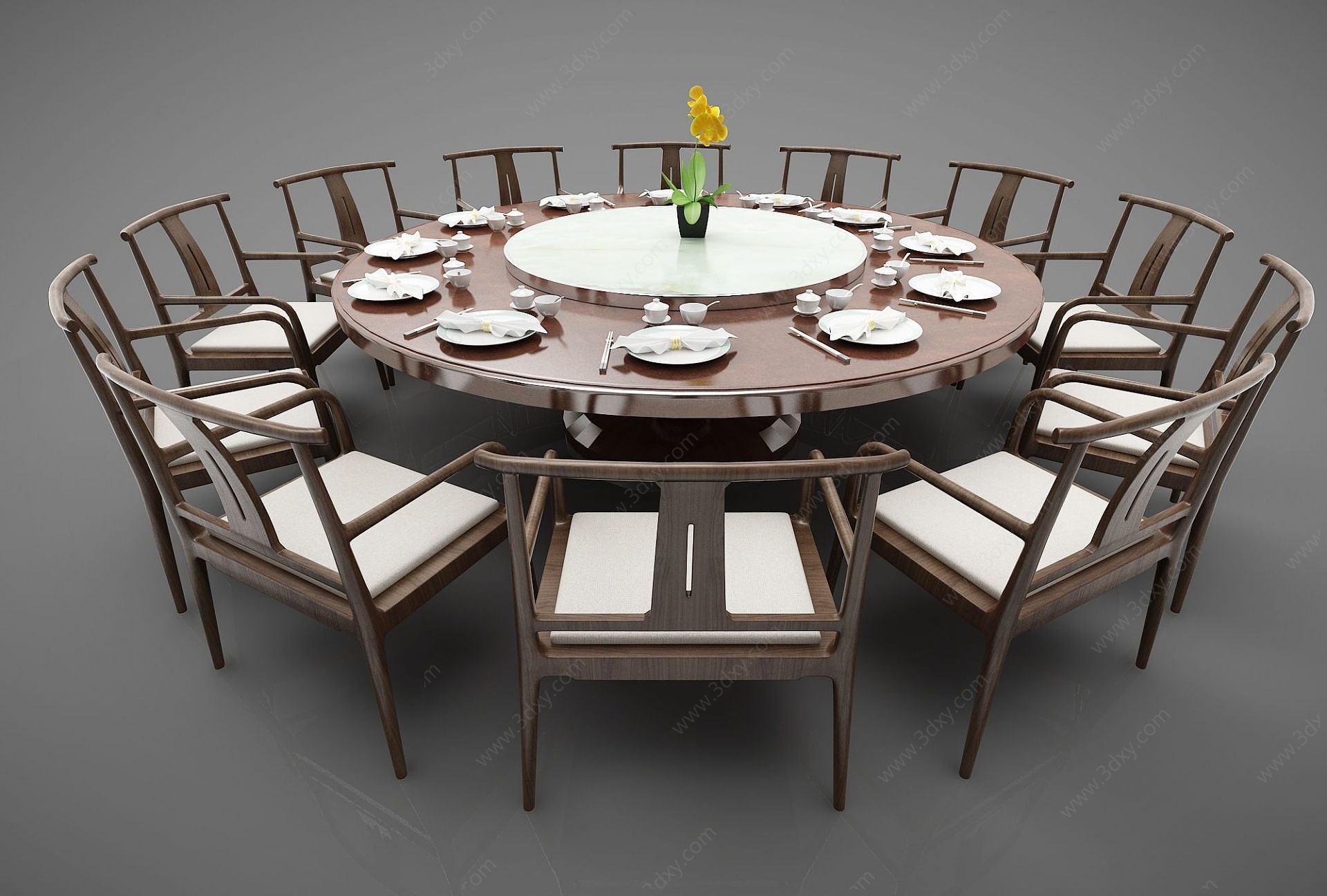 新中式风格的餐桌3D模型