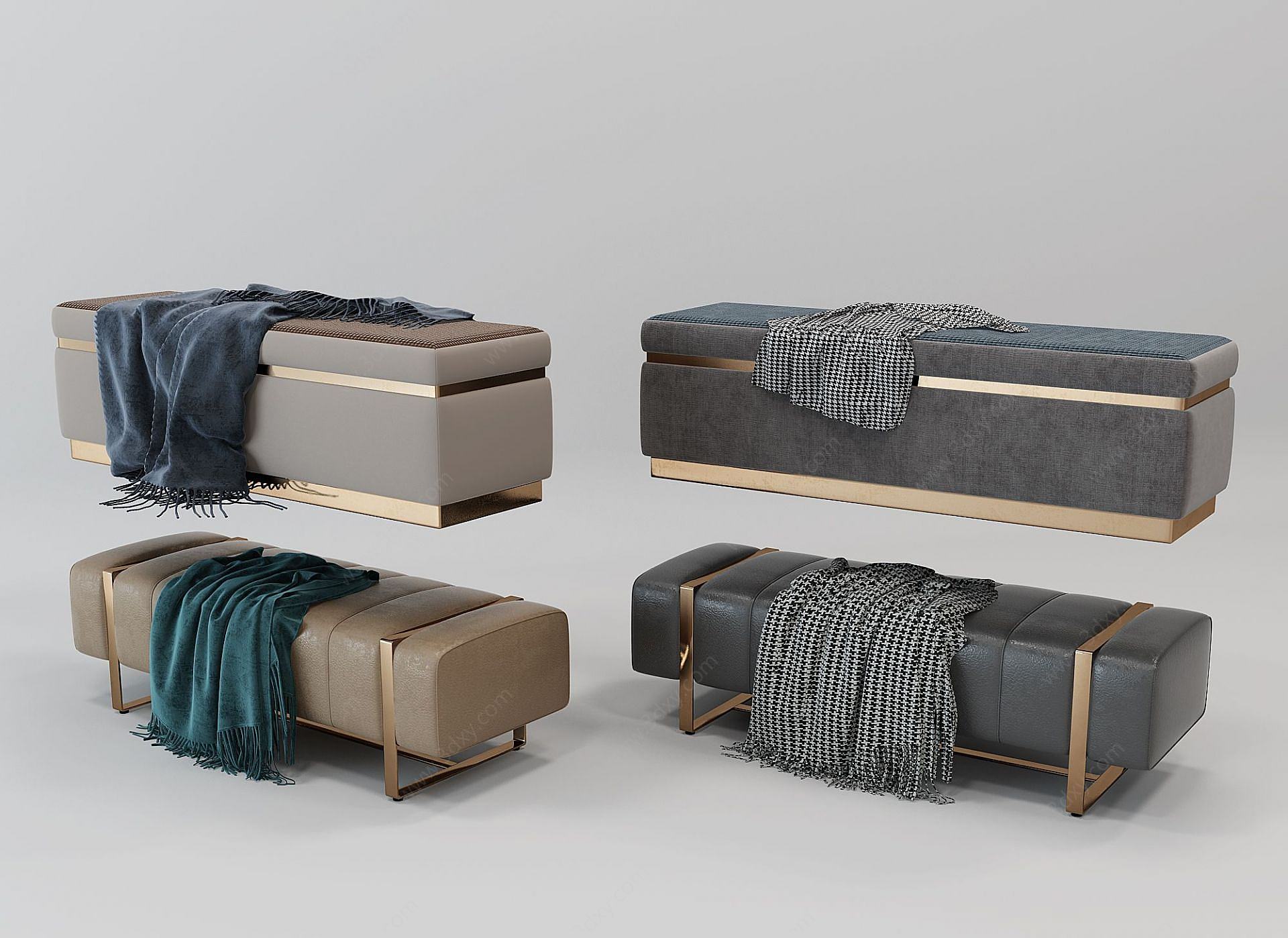 现代新古典欧式床沙发凳3D模型