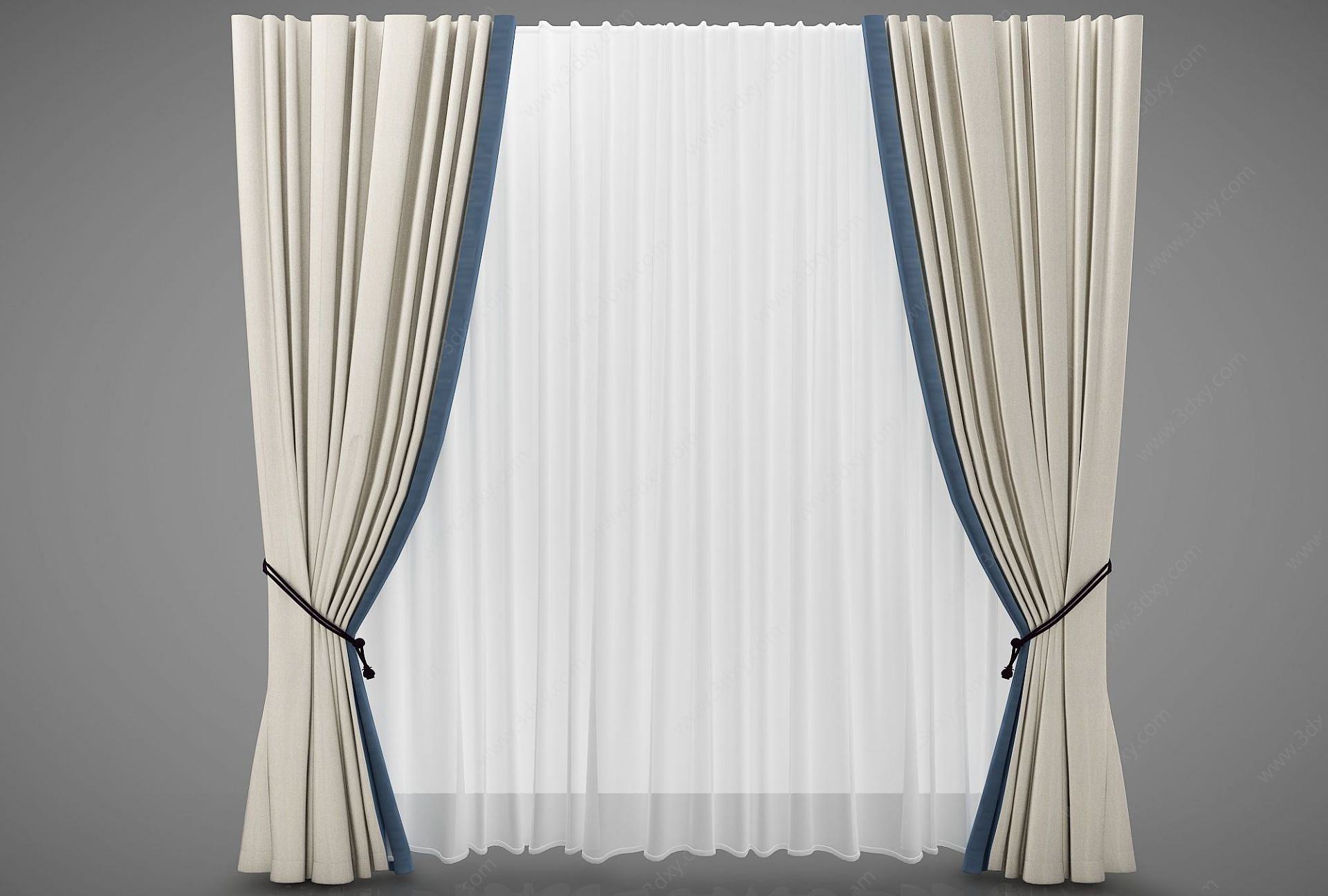 新中式风格的窗帘3D模型