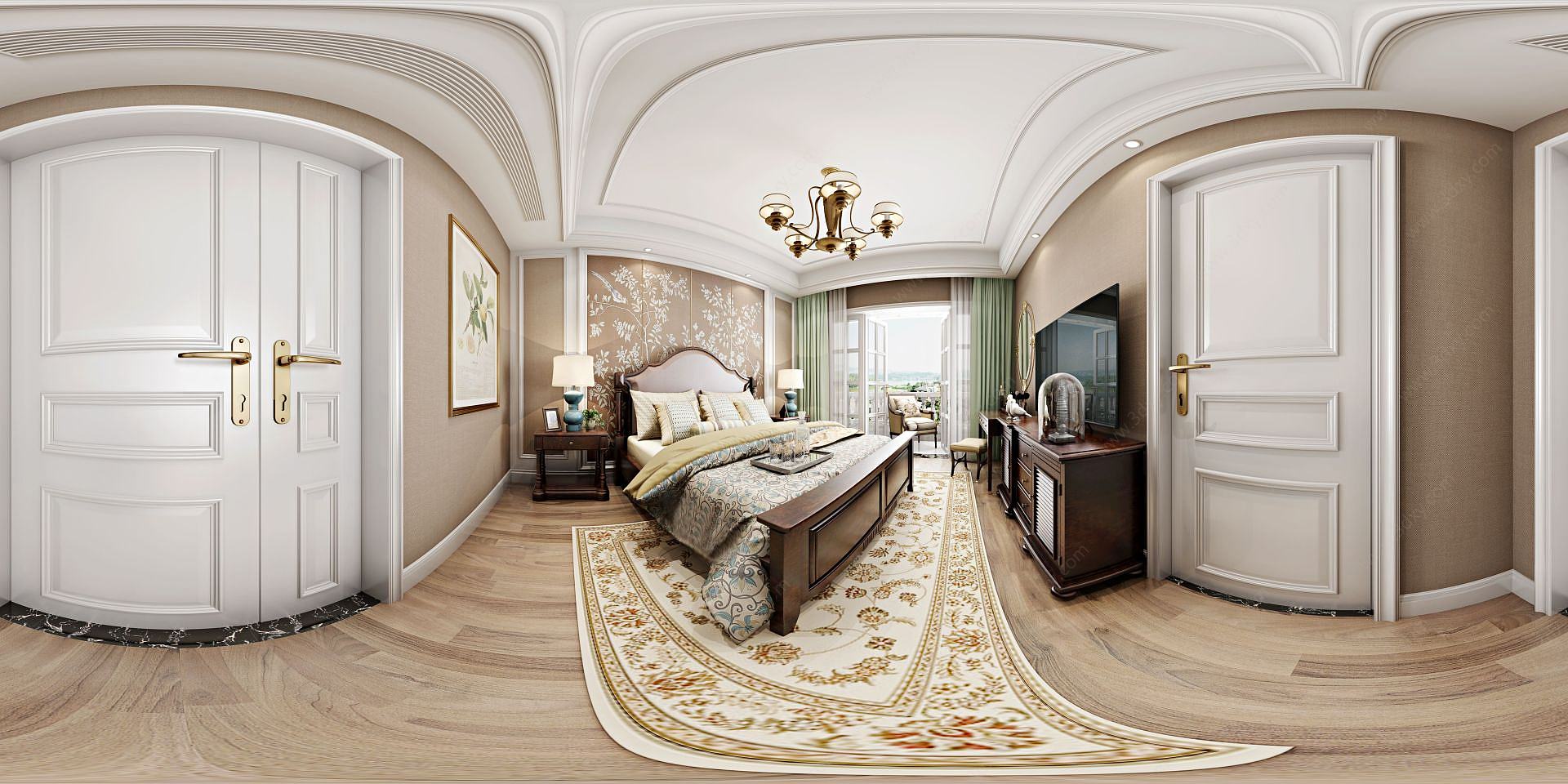 美式卧室全景3D模型