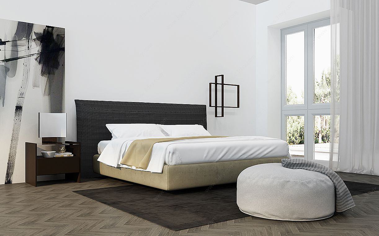 现代卧室现代床3D模型