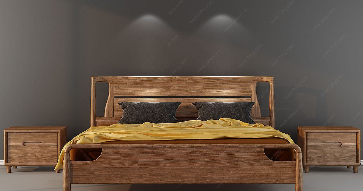 新中式床床头柜3D模型