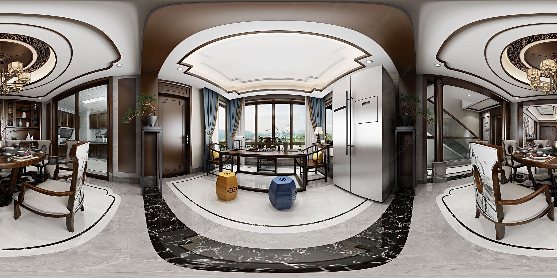 全景新中式茶室3D模型