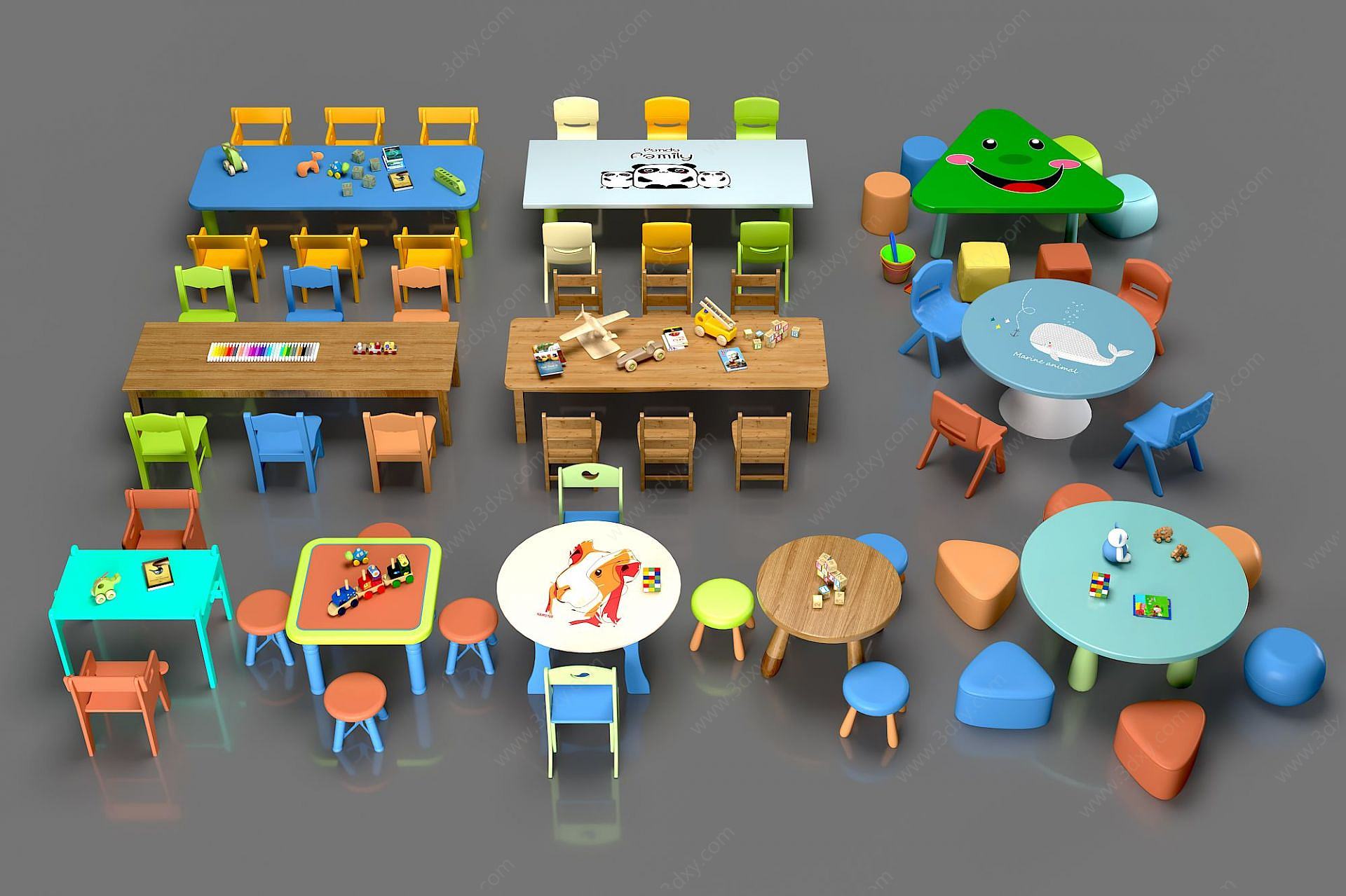 幼儿园儿童桌椅玩具组合3D模型