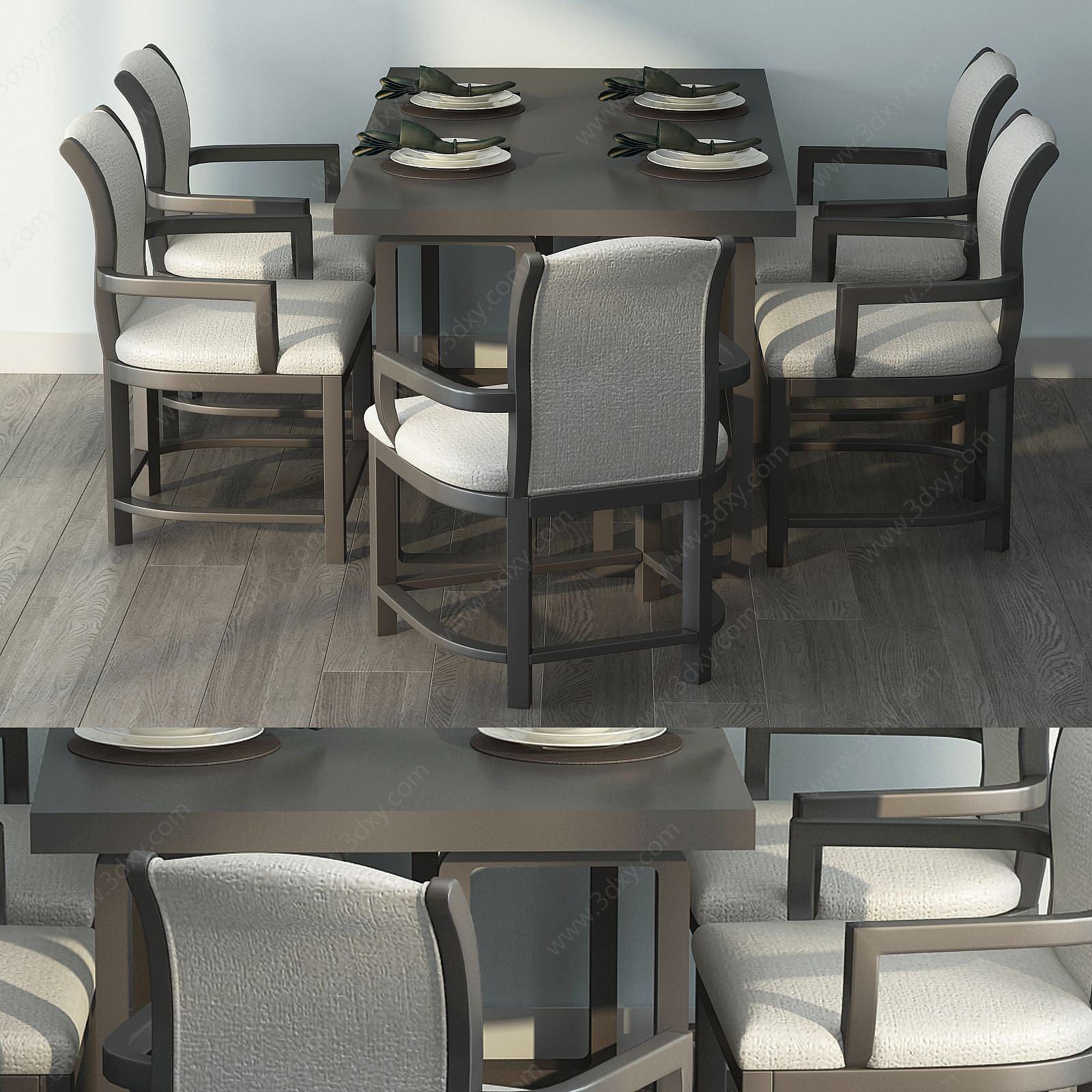 现代边桌休闲餐桌椅组合3D模型