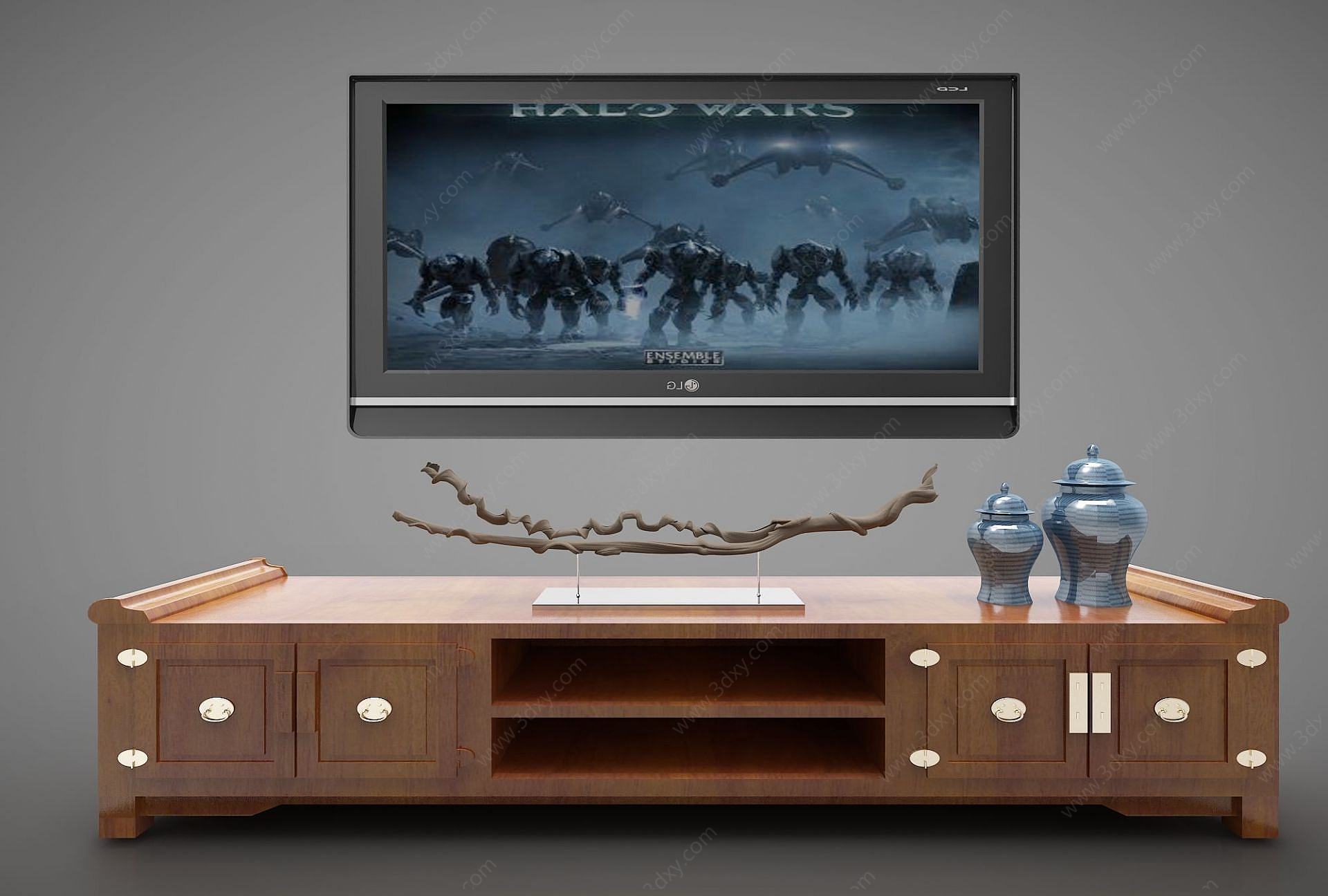 电视柜新中式3D模型
