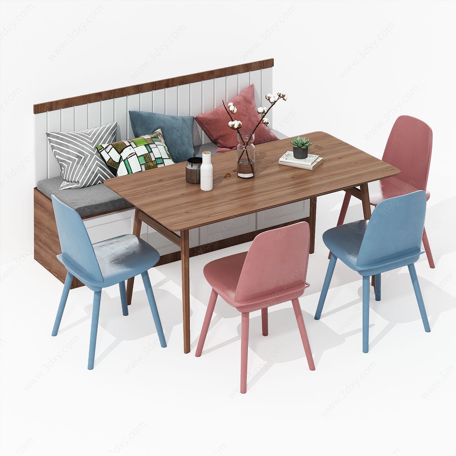 现代靠边餐桌椅3D模型