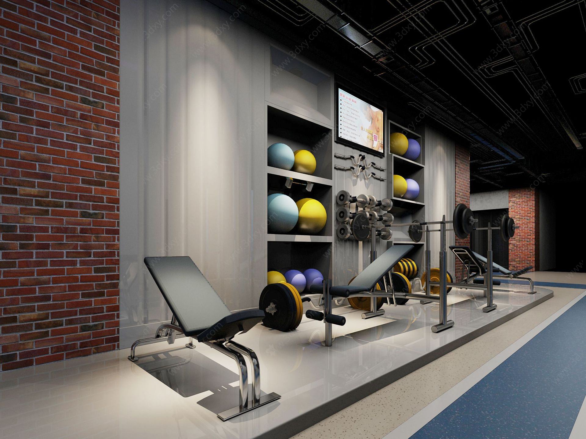 健身房健身器材3D模型