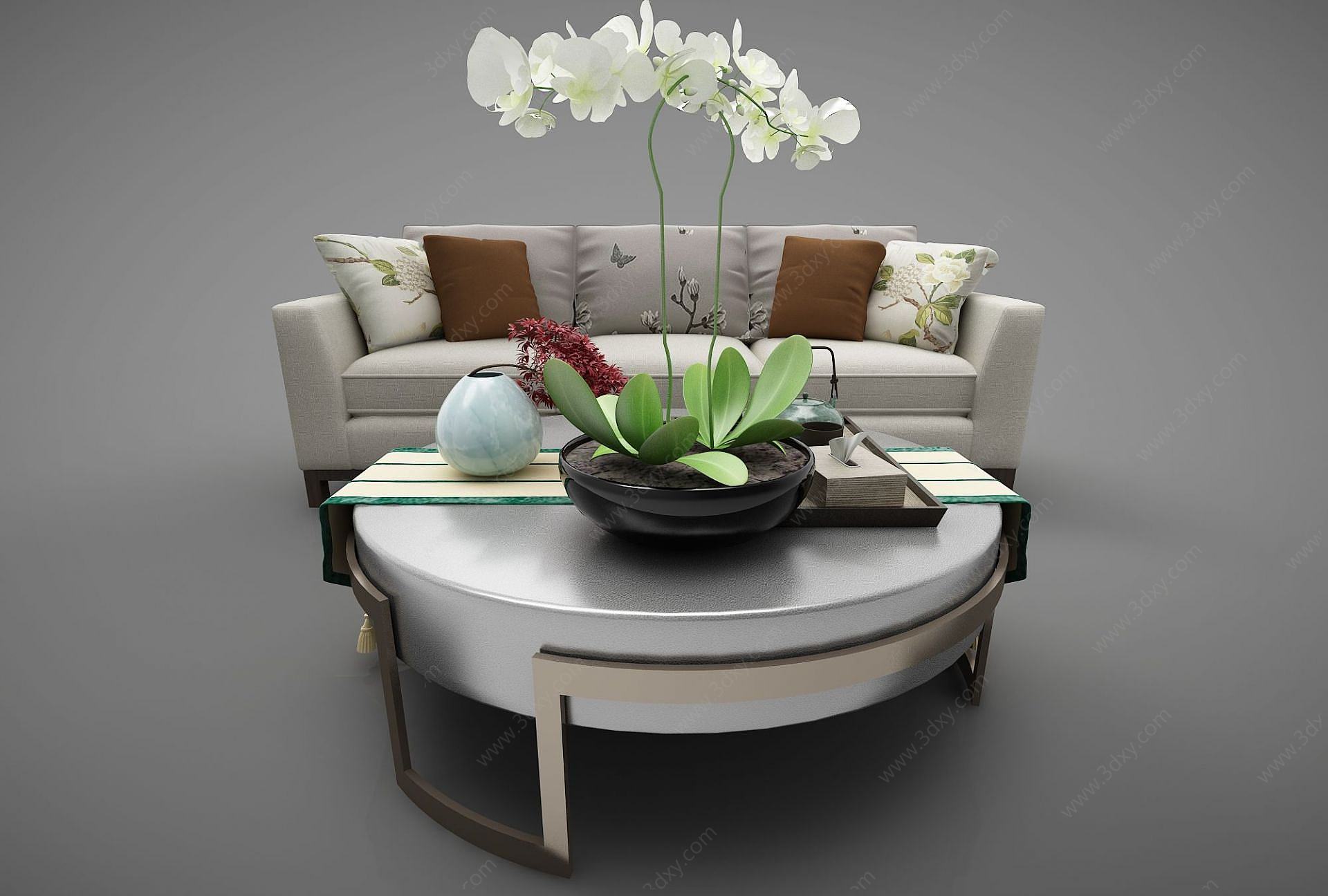 沙发茶几组合新中式3D模型