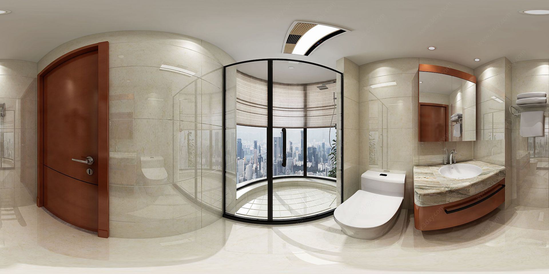 新中式卫生淋浴间全景3D模型