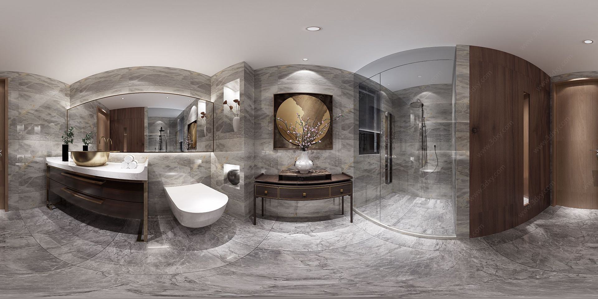 新中式轻奢卫生淋浴间全景3D模型