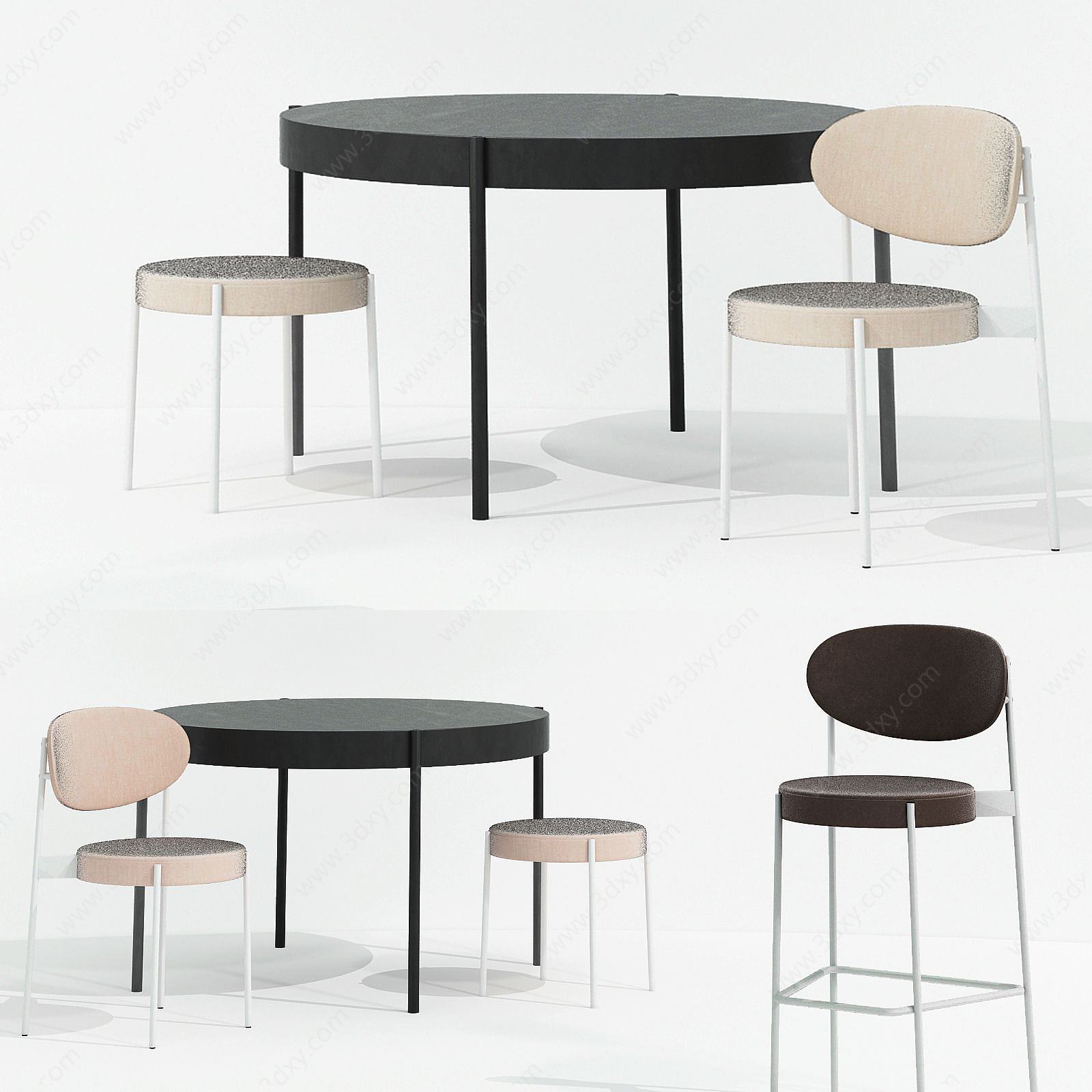 现代圆桌椅组合3D模型