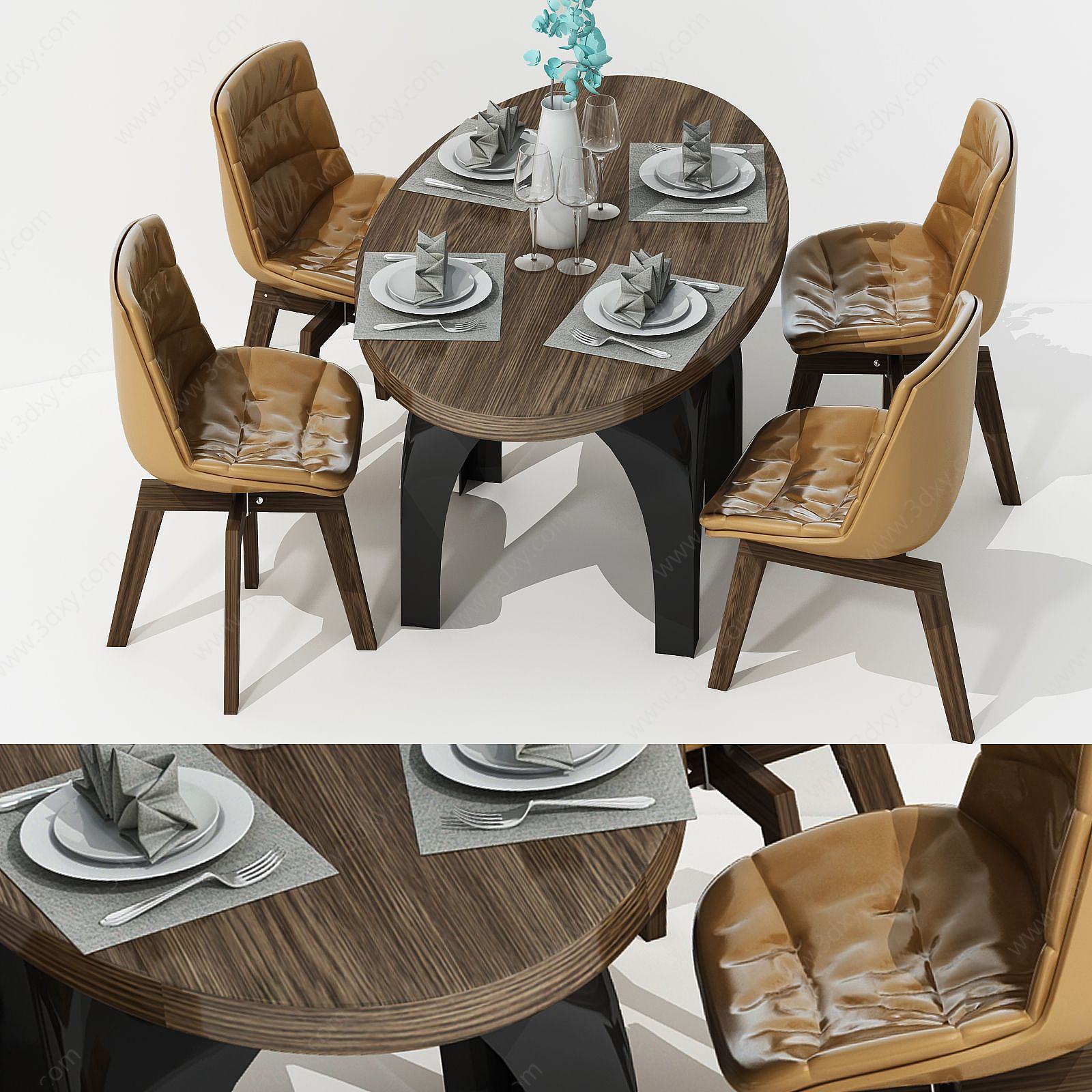 北欧休闲桌椅餐桌椅3D模型