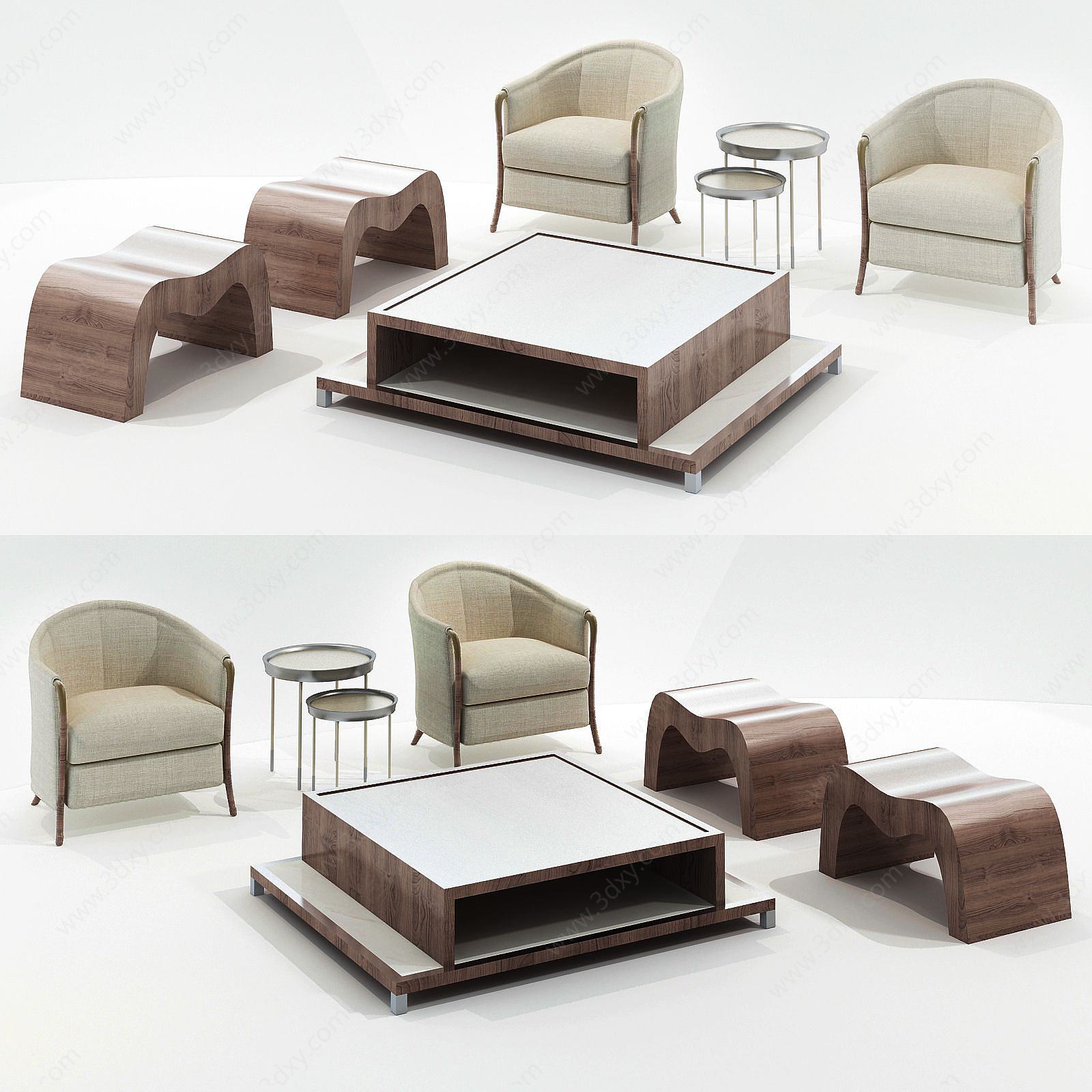 新中式板凳茶几组合3D模型