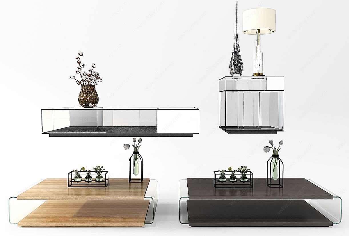 现代茶几花瓶台灯组合3D模型