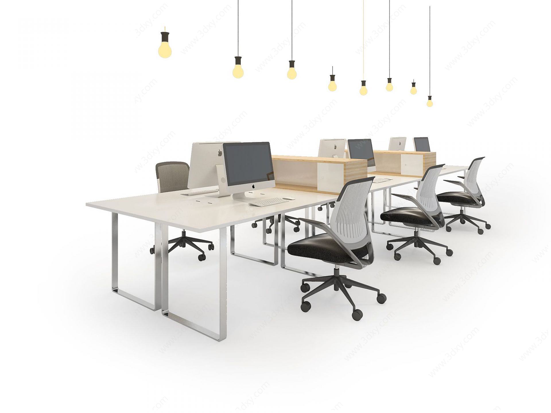 工业办公桌椅组合3D模型
