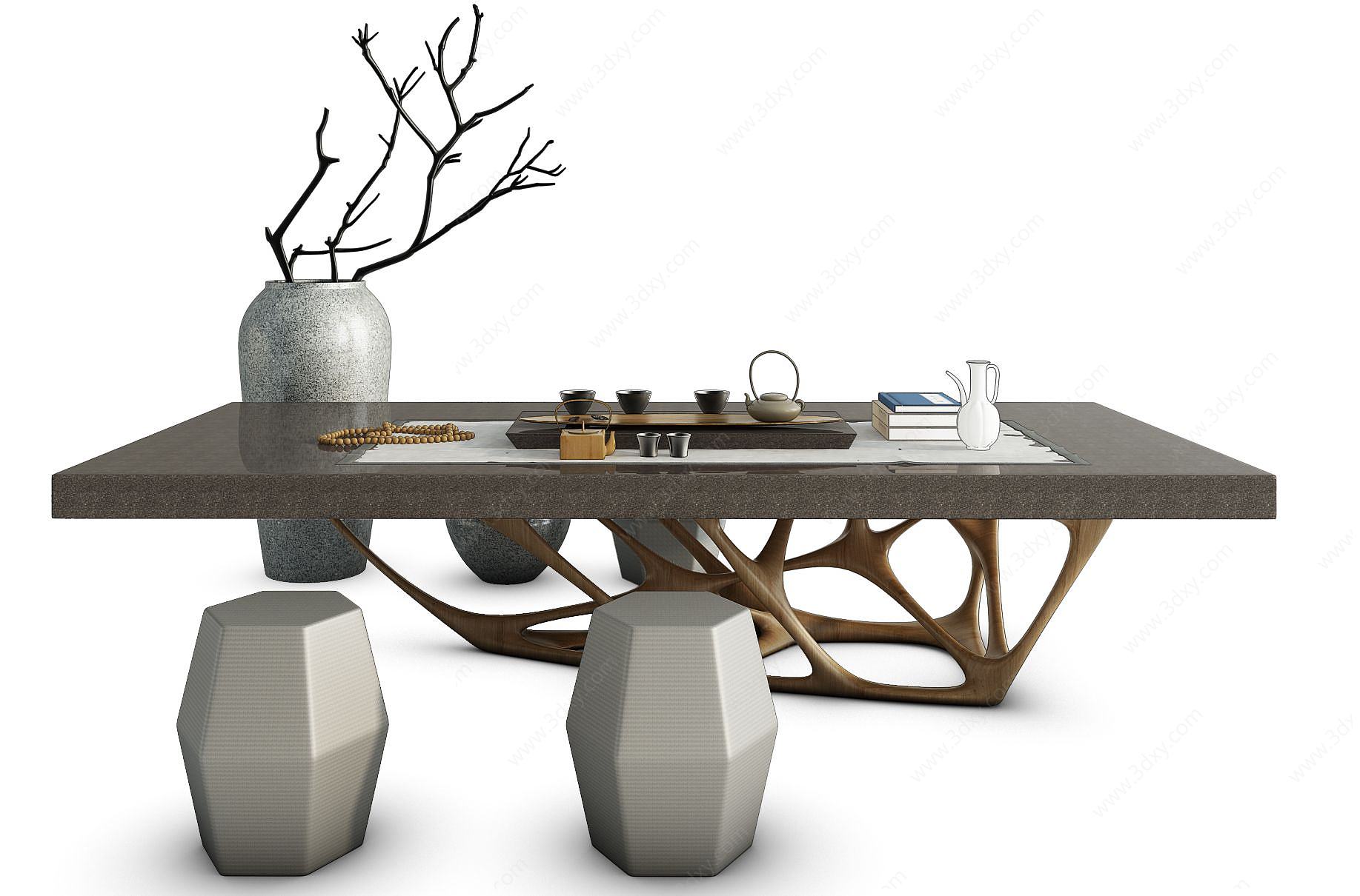 中式茶桌组合3D模型