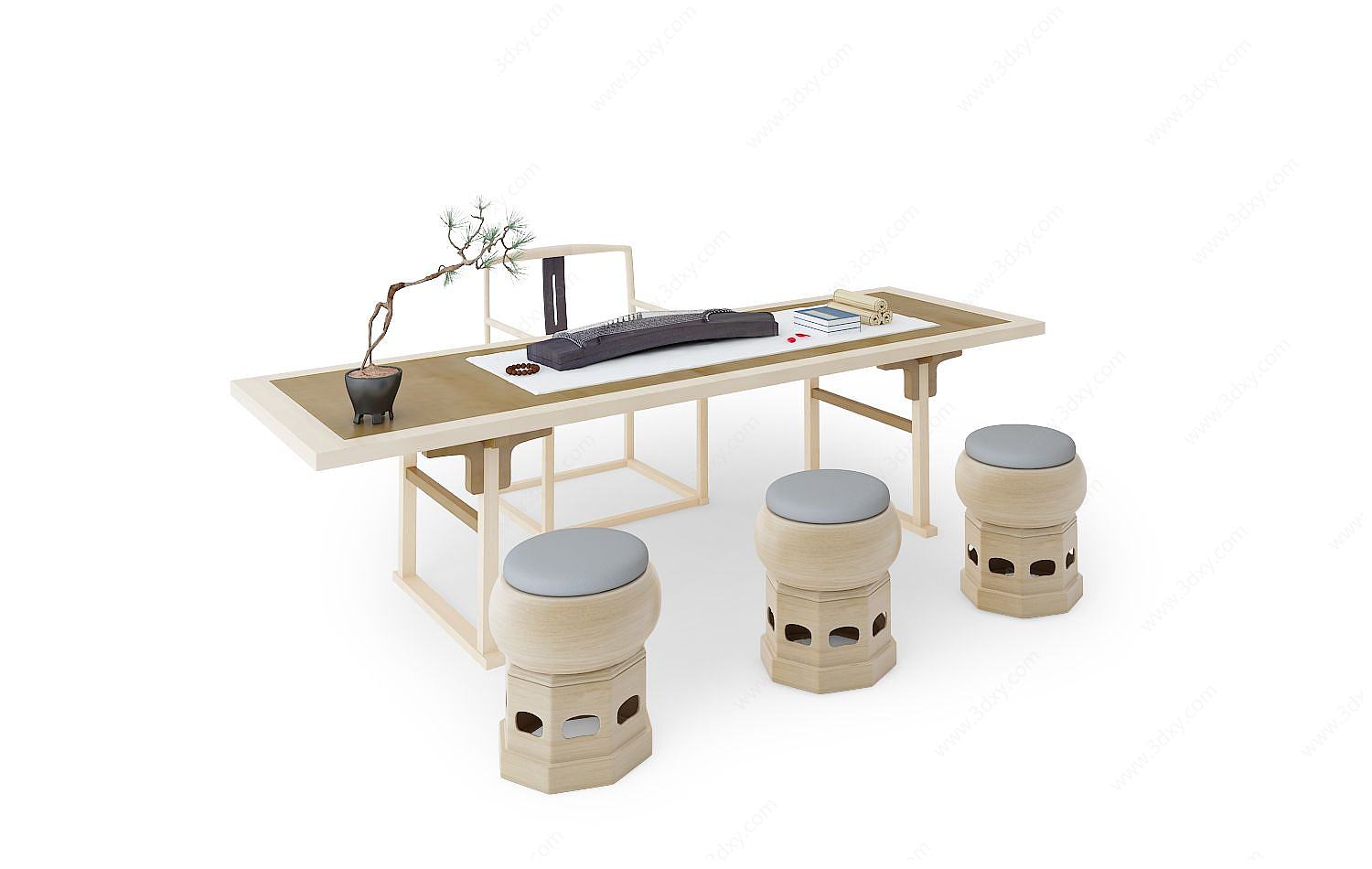 中式茶桌3D模型