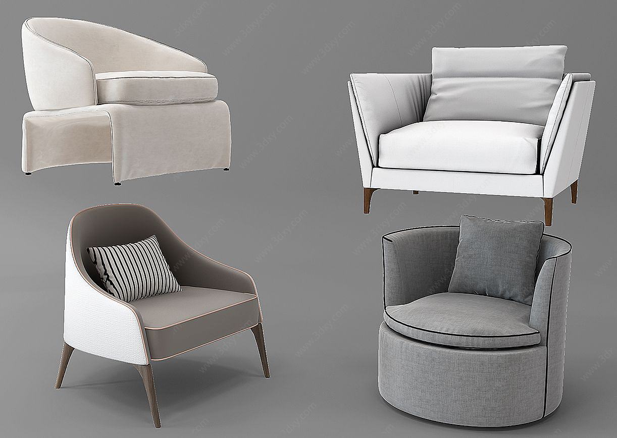 北欧休闲沙发休闲椅组合3D模型