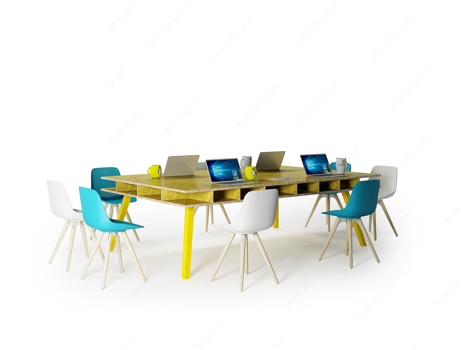 办公桌椅组合工位3D模型