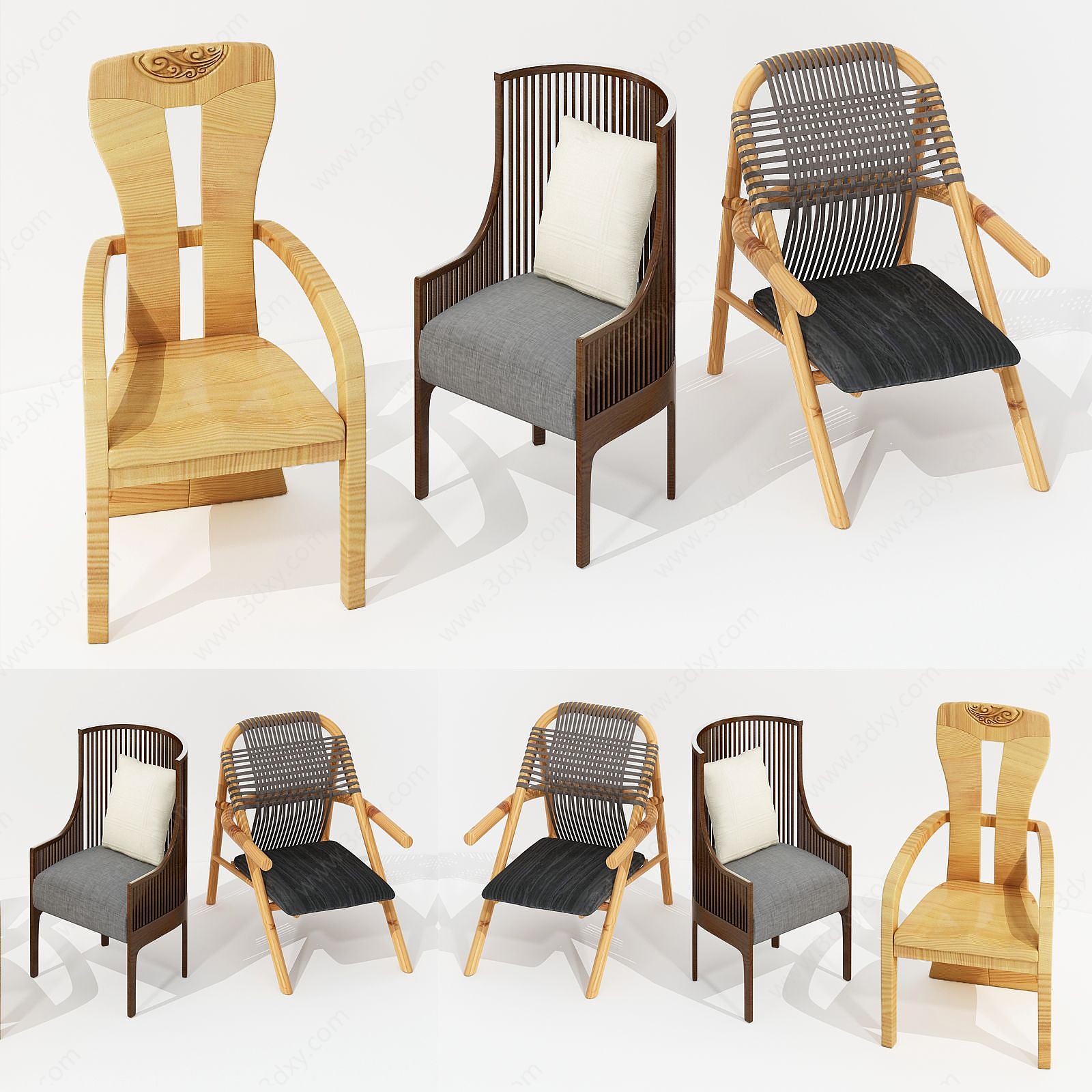椅子新中式3D模型