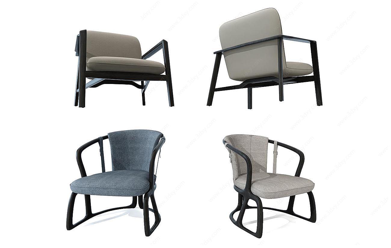 新中式休闲椅子组合3D模型