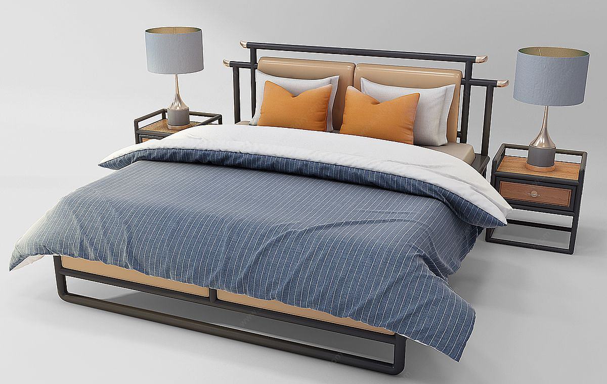 新中式床3D模型