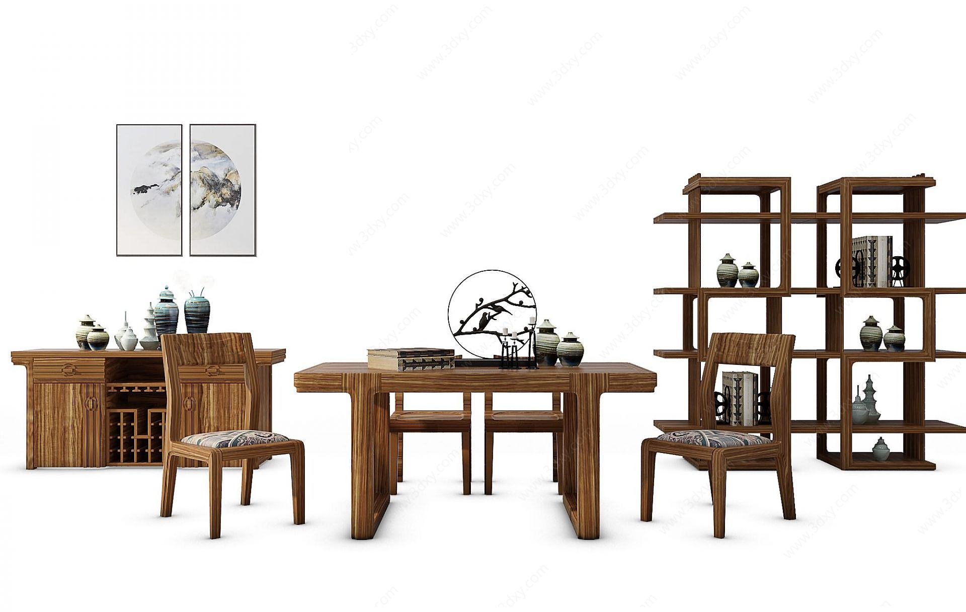 新中式茶桌3D模型