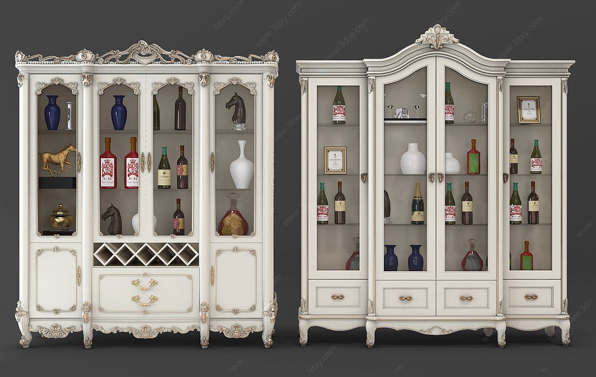 欧式法式雕花酒柜3D模型