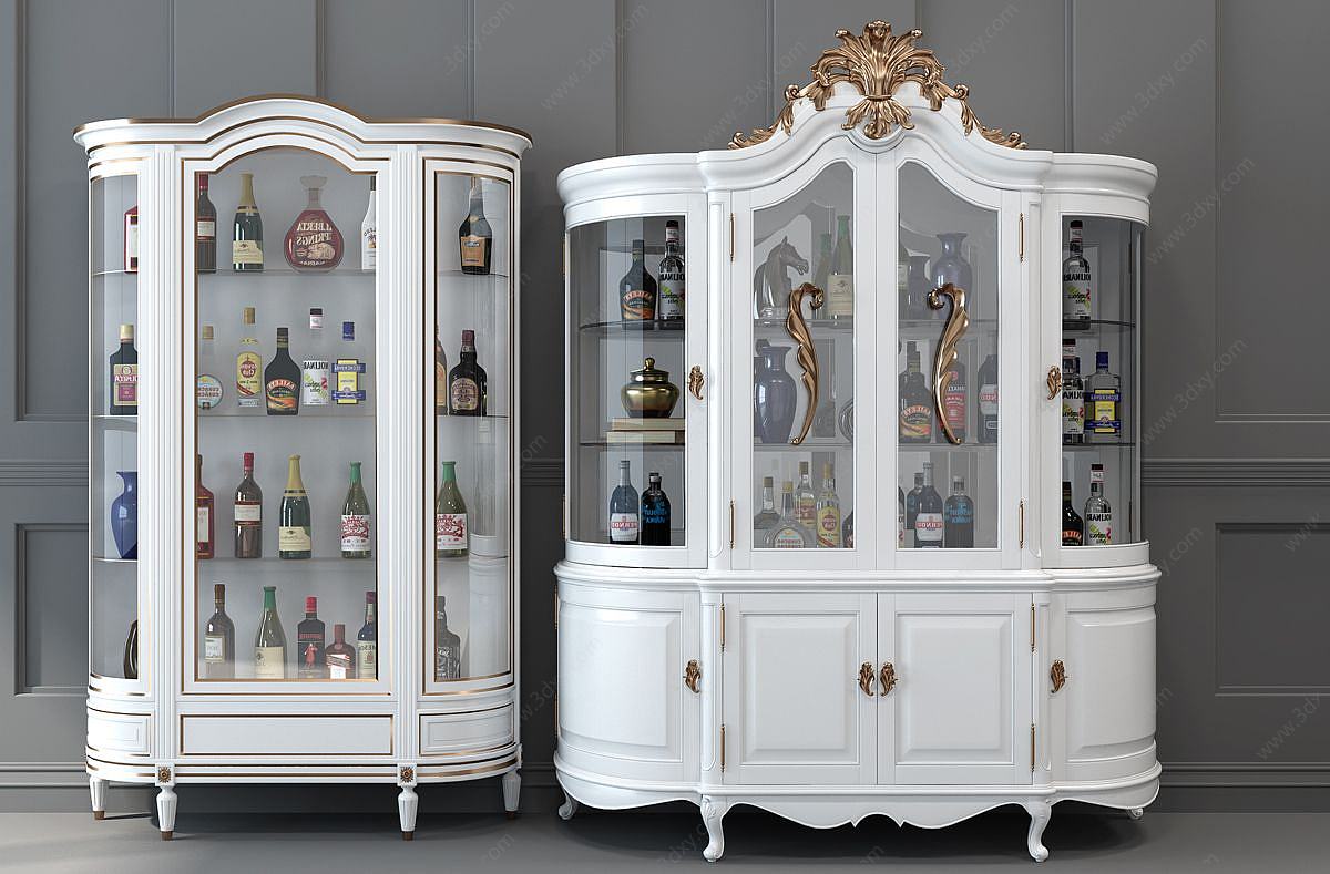 法式欧式雕花白色酒柜3D模型