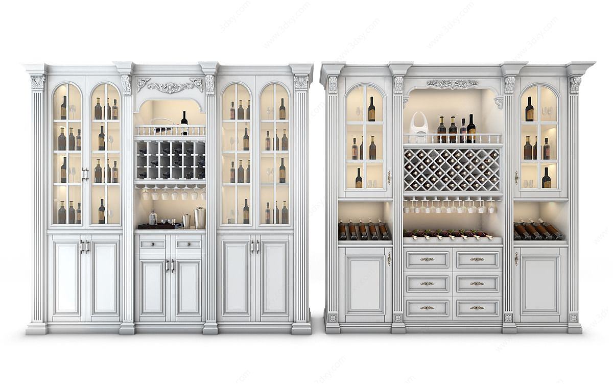 欧式雕花白色酒柜3D模型