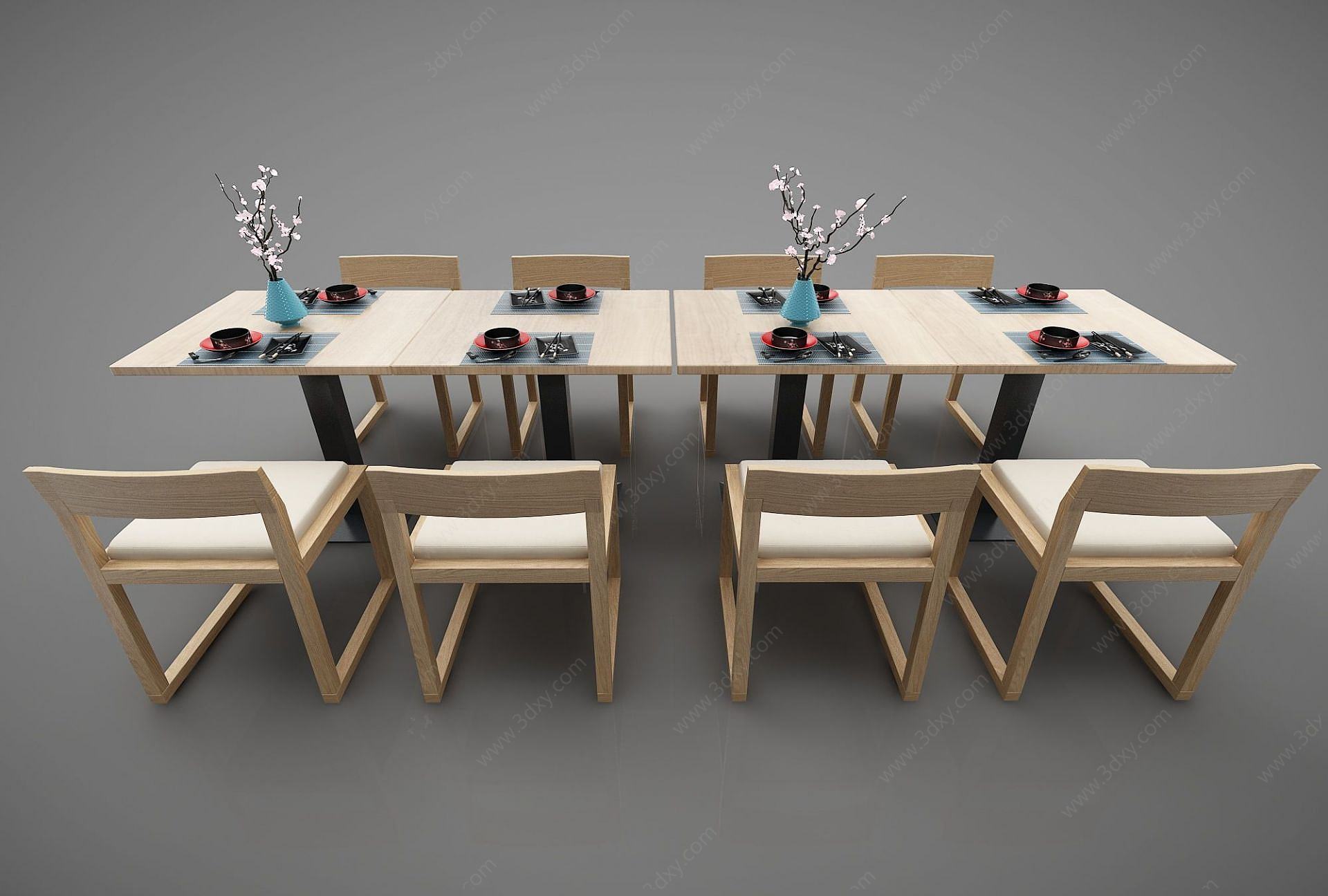 木质餐桌椅3D模型