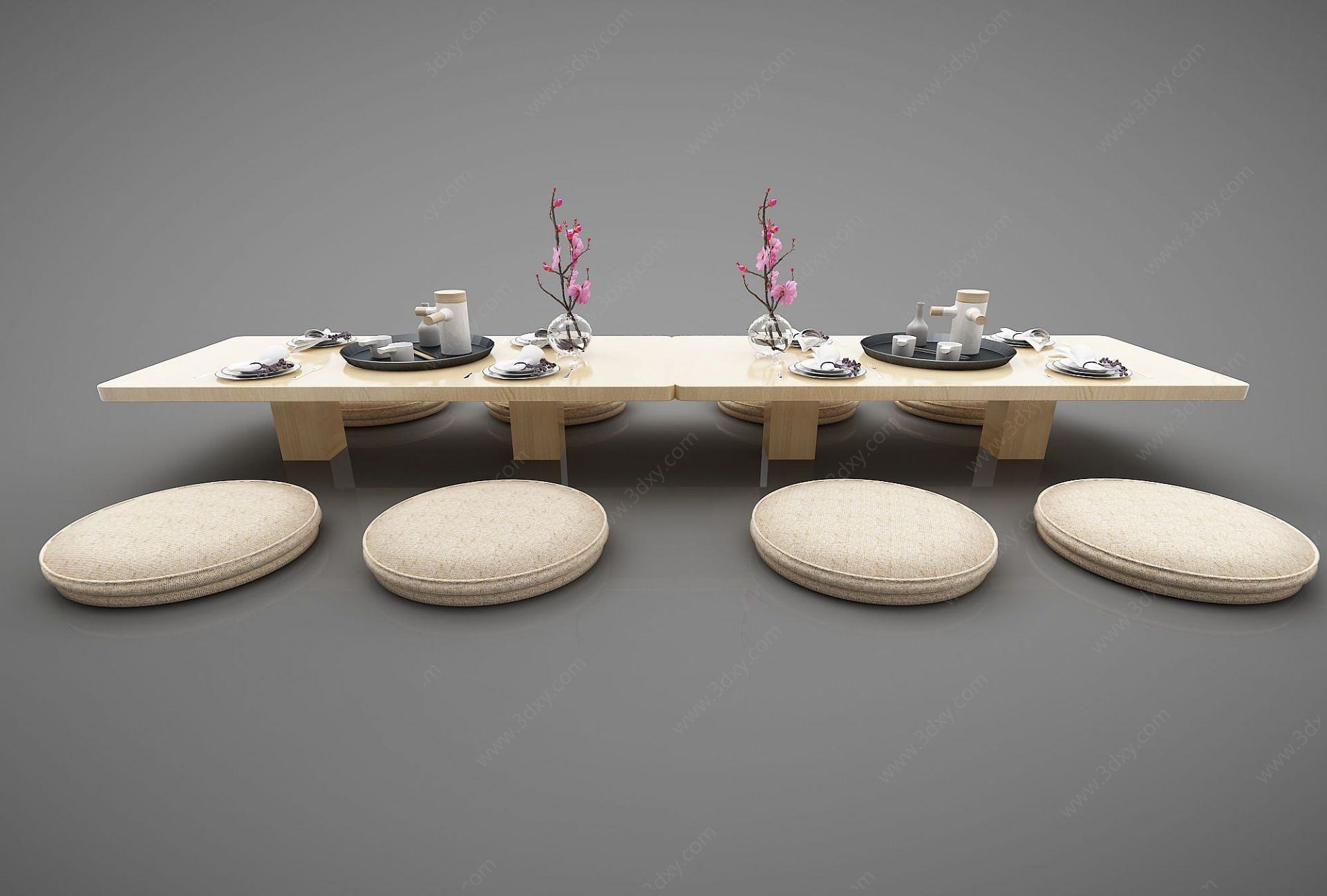 日式条形餐桌3D模型