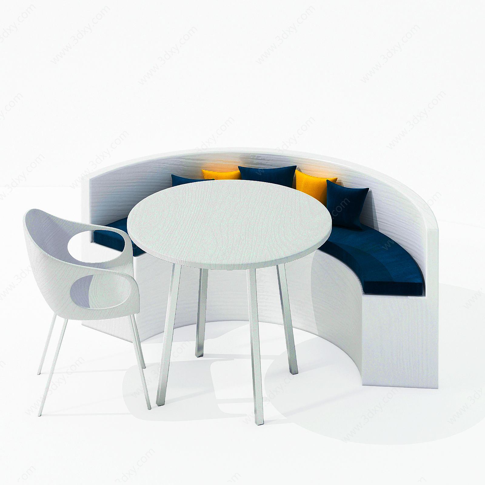 现代半圆桌椅组合3D模型